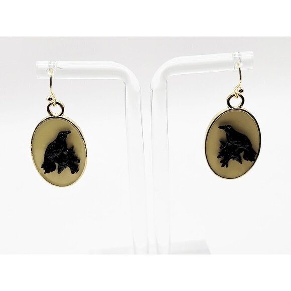 Halloween 3D, Dimensional Crow Dangle Earrings Retro Style - Picture 4 of 5